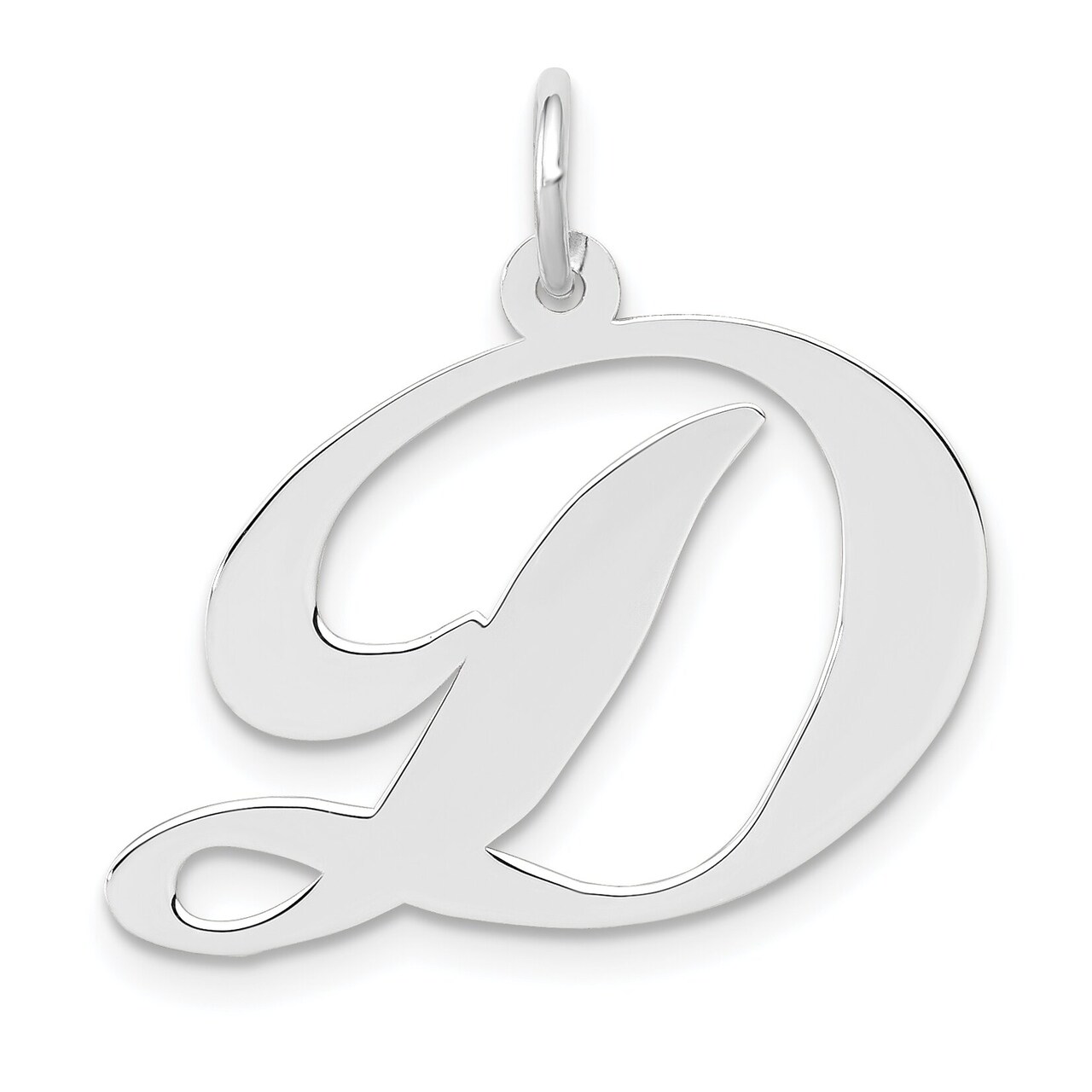 14K White Gold Large Fancy Script Initial D Charm Jewerly 22mm x 23mm
